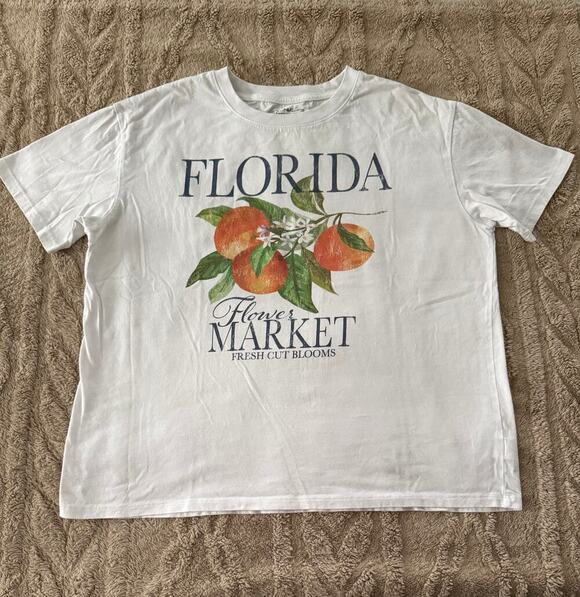 State of Mine Tops - State of Mine Florida Citrus Graphic Tee White Short Sleeve Womens Medium